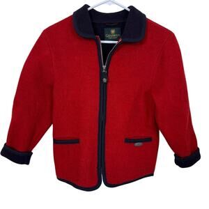 VTG Giesswein Childrens 10 Wool Jacket Red with Navy Pockets GUC Made in Austria